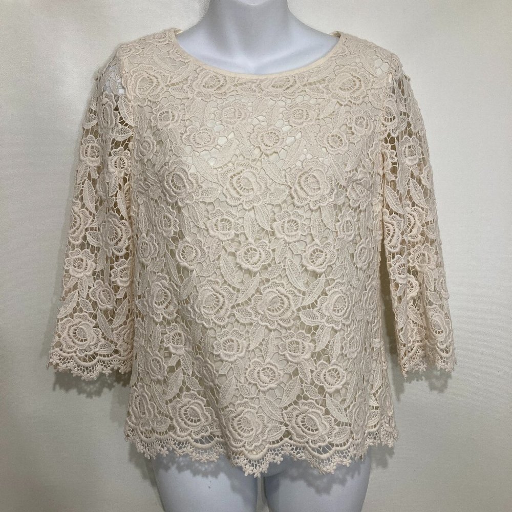 Talbots Petites OP Ivory Cutouts Top NEW